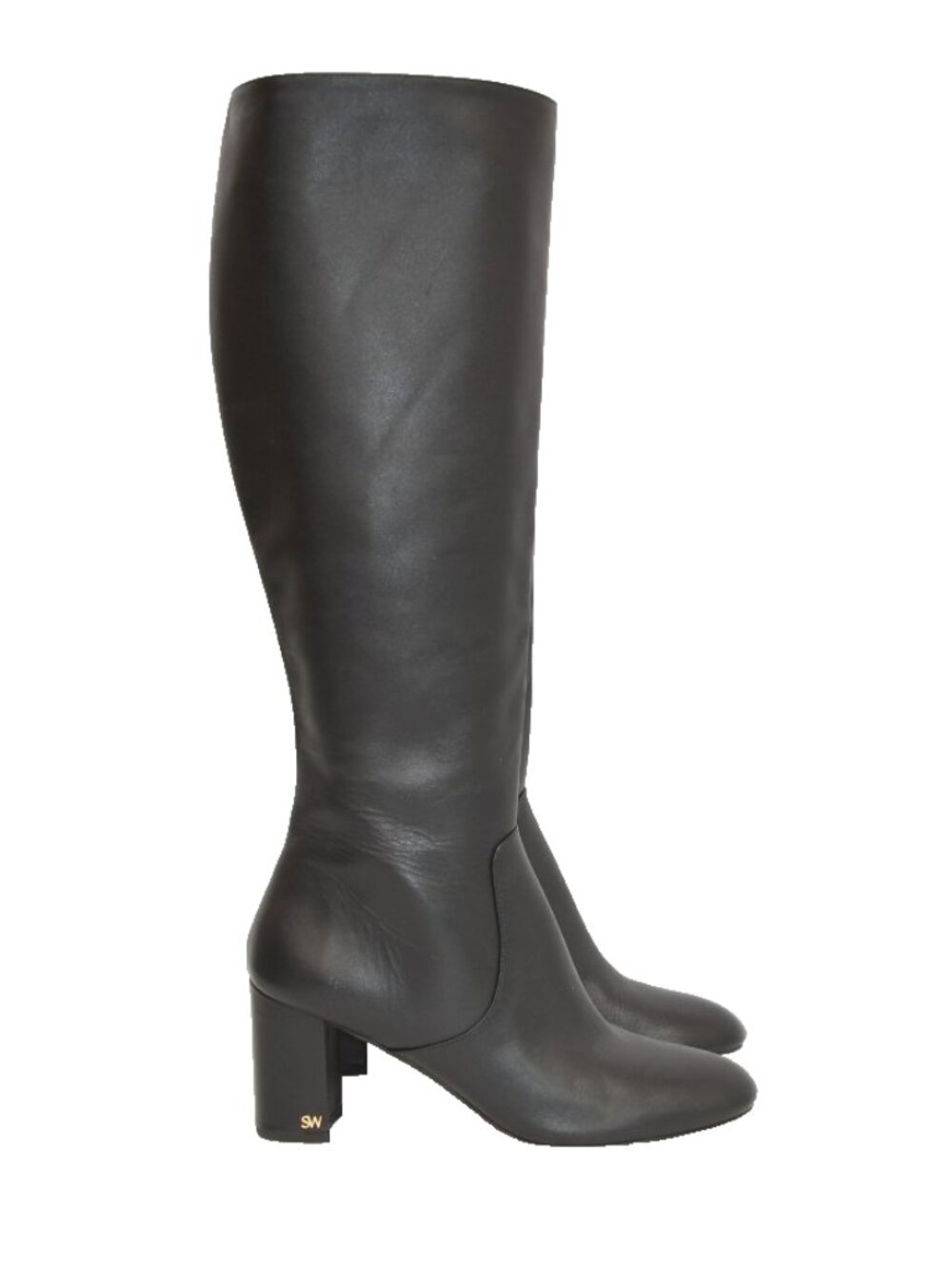 $850 STUART WEITZMAN LEATHER KNEE HIGH BOOT "SW" LOGO BLOCK BLACK 7.5 (PD15)